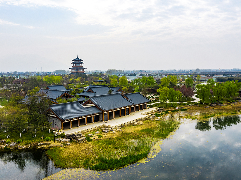 Bâtiment à structure en bois du lac Meibei de Xi'an